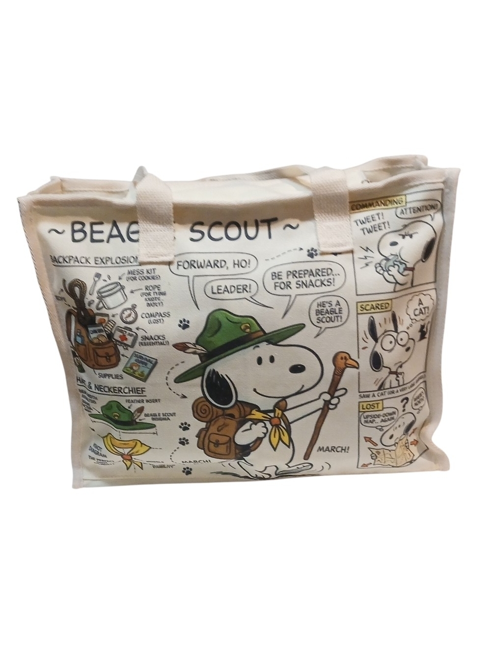 Peanuts -ECO Friendly,NWT, Snoopy Beagle Scout Large Tote Bag, Inside Pocket,